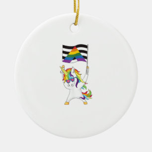 Straight Ally Flag Unicorn Trans Gay Pride LGBTQIA Ceramic Tree Decoration