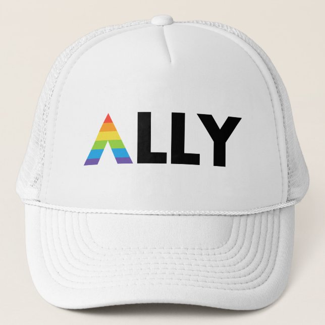 Straight Ally LGBTQ Rainbow LGBT Trucker Hat (Front)