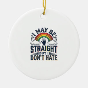 Straight Ally Pride Rainbow Vintage Vector Design_ Ceramic Tree Decoration