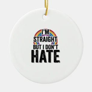Straight Ally Rainbow Vintage Typography Shirt_1 Ceramic Tree Decoration