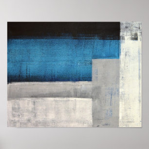 'Straight Forward' Teal and Grey Abstract Art Poster