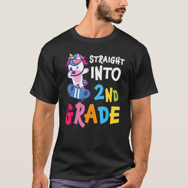 Straight Into Second Grade Unicorn  Cute 2nd Grade T-Shirt (Front)