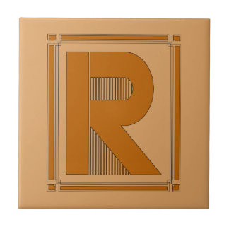 Straight lines art deco with monogram, letter R Tile
