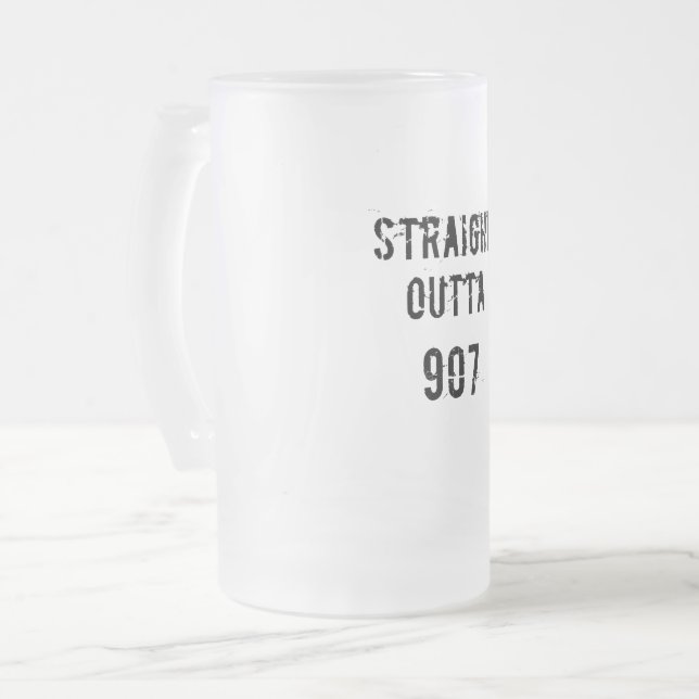 Straight Outta 907  Frosted Beer Mug - Black Text (Front Left)