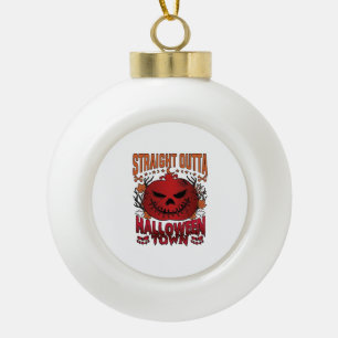 Straight Outta Halloween Town Red Pumpkin Ghosts L Ceramic Ball Christmas Ornament