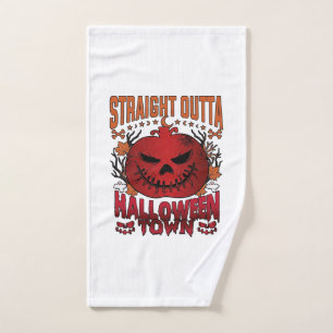 Straight Outta Halloween Town Red Pumpkin Ghosts L Hand Towel