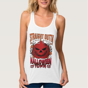 Straight Outta Halloween Town Red Pumpkin Ghosts L Singlet