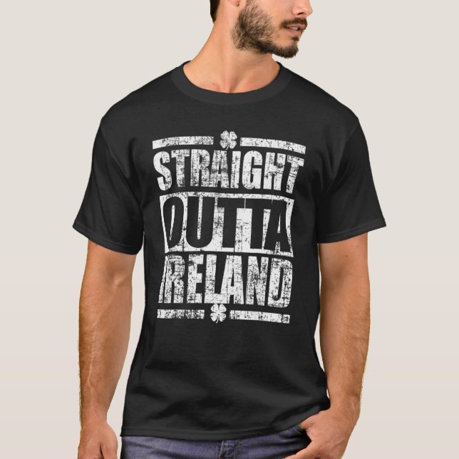 Straight Outta Ireland Retro St. Patrick's Day Gif T-Shirt (Front)