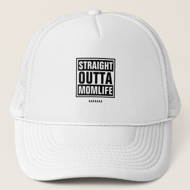 STRAIGHT OUTTA MOM LIFE PRIDE CUSTOM NAME TRUCKER HAT (Front)