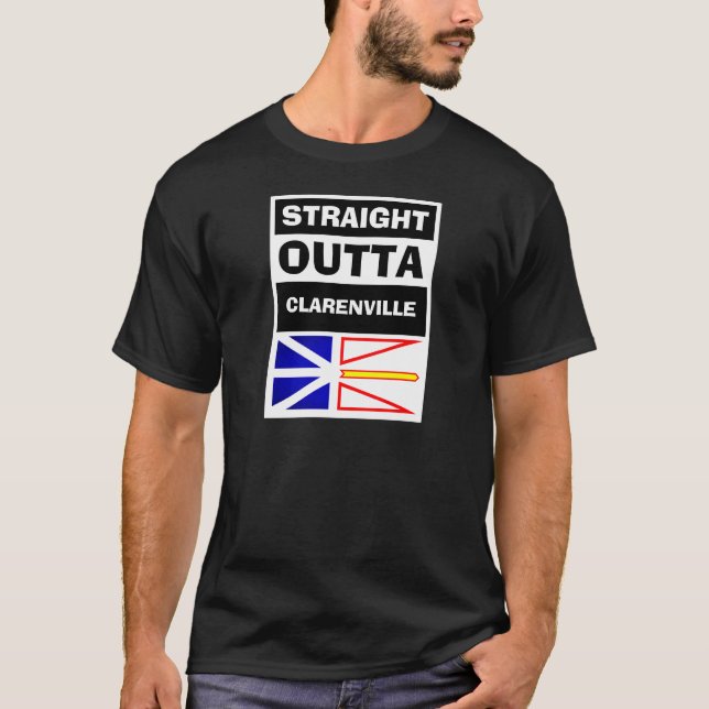 Straight Outta NL Town Name Newfoundland Flag T-Shirt (Front)