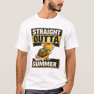 Straight Outta Summer Vintage Cat Design T-Shirt