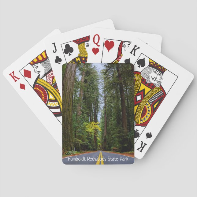 Straight Road Ahead Through Misty Redwood Forest Playing Cards (Back)