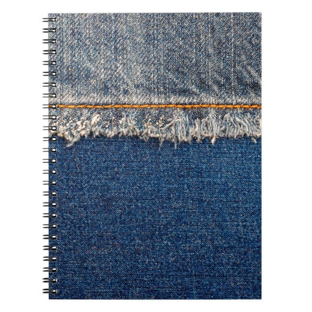 Straight stitch with orange thread on bleached den notebook (Front)