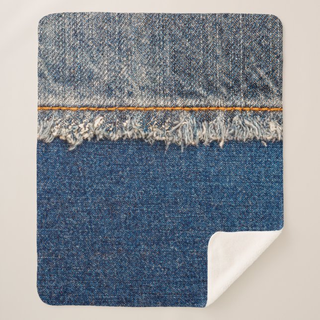 Straight stitch with orange thread on bleached den sherpa blanket (Front)