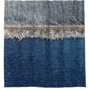 Straight stitch with orange thread on bleached den shower curtain