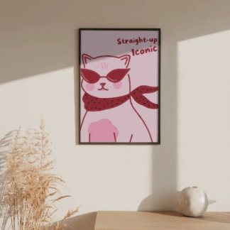Straight-Up Iconic Pink Cat Poster