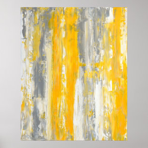 'Straighten It Out' Grey and Yellow Abstract Art Poster