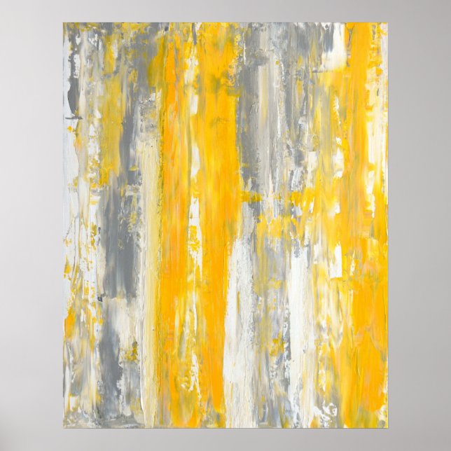 'Straighten It Out' Grey and Yellow Abstract Art Poster (Front)