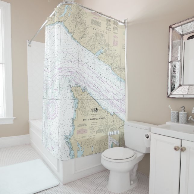 Strait of Juan de Fuca Entrance Nautical Chart Shower Curtain (In Situ)