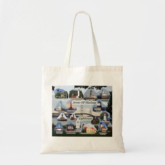 Straits of Mackinac Lighthouses tote bag (Front)