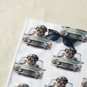 Strandtuch französische Bulldogge im Oldtimer Beach Towel