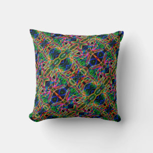 Strange and twist mirrored colourful lines on blac cushion