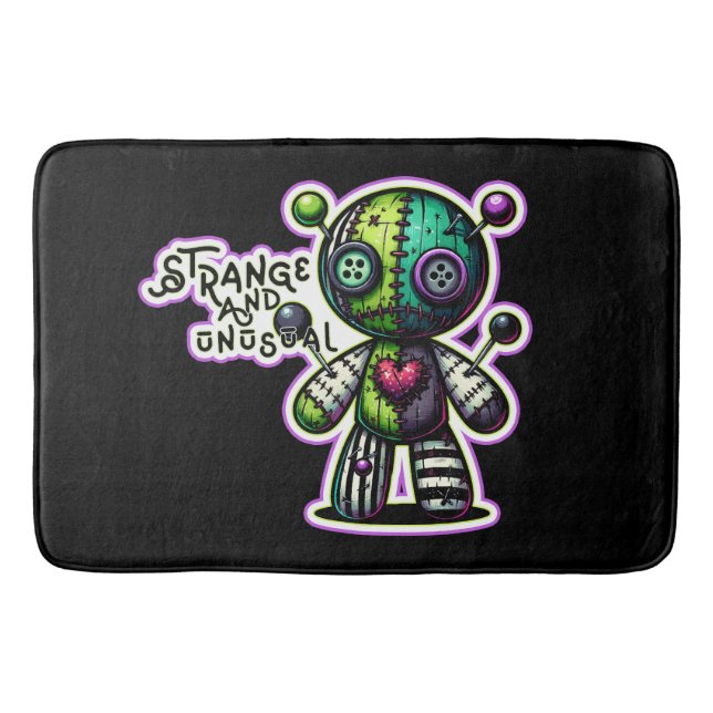 Strange and Unusual Purple Green Heart Voodoo Bear Bath Mat (Front)