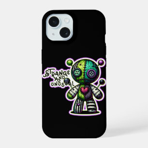 Strange and Unusual Purple Green Heart Voodoo Bear iPhone 15 Case