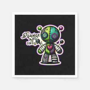 Strange and Unusual Purple Green Heart Voodoo Bear Napkin