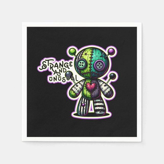 Strange and Unusual Purple Green Heart Voodoo Bear Napkin (Front)