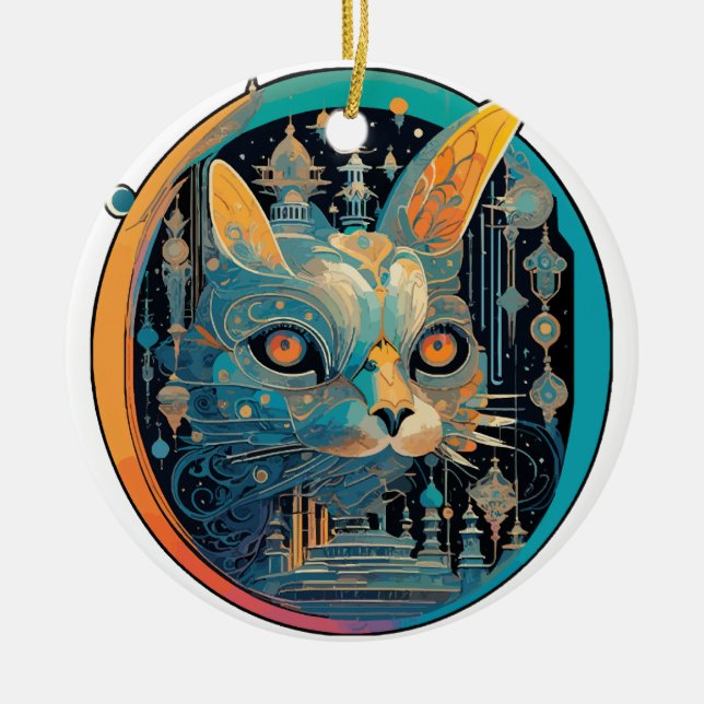 Strange Cat Staring at Your Headlights Ceramic Tree Decoration (Front)