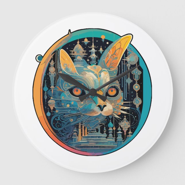 Strange Cat Staring at Your Headlights Large Clock (Front)