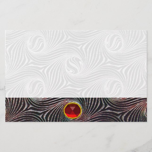 STRANGE CIRCLES,SWIRLS,Red Ruby Gemstone Stationery (Front)