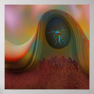 Strange creature overseeing eggs poster