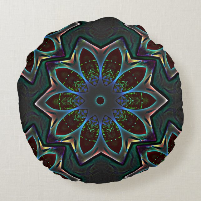 Strange dark circular ellipse with abstract leaves round cushion (Back)