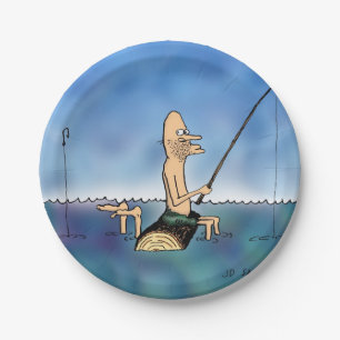 Strange Day Fishing Cartoon Paper Plate
