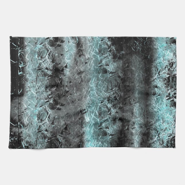 Strange fibrous texture in clear blue and black tea towel (Horizontal)