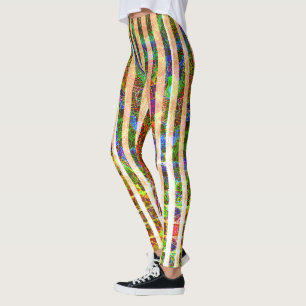 Strange orange stripes, colourful scratched lines leggings