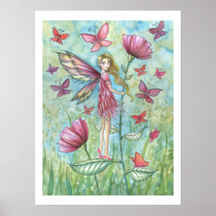 Strange Summer Poppies Flower Fairy and Butterfly Poster