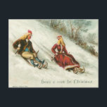 Strange Vintage Chickens Sledding Christmas Holiday Postcard<br><div class="desc">A strange vintage Christmas card depicting two chickens sledding down a snow covered hill.</div>