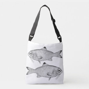 Strange vintage fish drawing crossbody bag