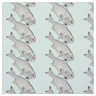 Strange vintage fish drawing fabric