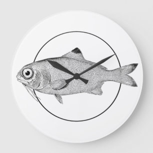 Strange vintage fish drawing large clock