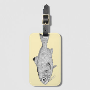 Strange vintage fish drawing luggage tag