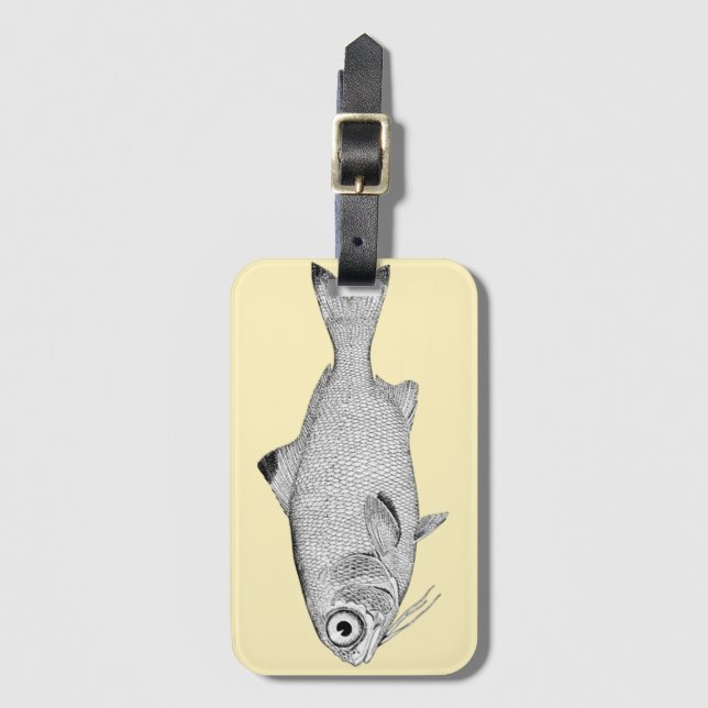 Strange vintage fish drawing luggage tag (Front Vertical)