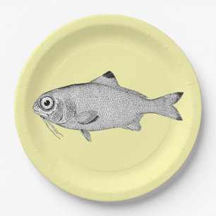Strange vintage fish drawing paper plate