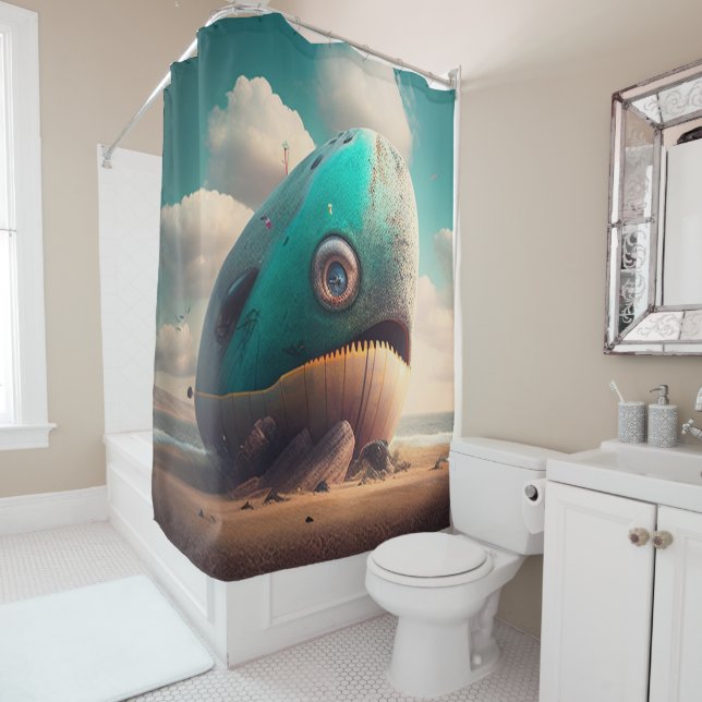 Strange Whale Shower Curtain (In Situ)
