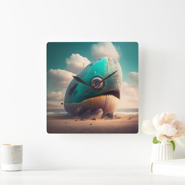 Strange Whale Square Wall Clock (Home)
