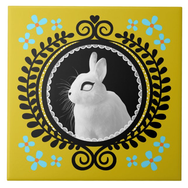 Strange White Bunny: Yellow, Black, & Light Blue Tile (Front)