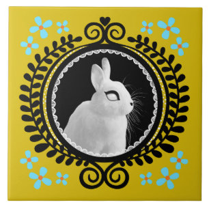 Strange White Bunny: Yellow, Black, & Light Blue Tile